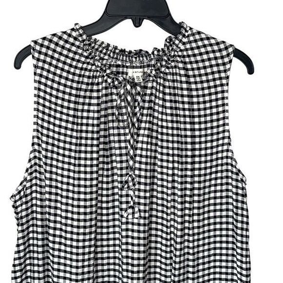Max Studio Womens Gingham Sleeveless Tiered Mini Dress Black White 2X NWOT - Picture 2 of 8